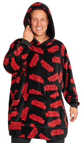 Stranger Things Bata Manta para Hombres, Mujeres, Adolescentes, Sudadera con Capucha Talla Única, Tamaño Grande (Negro/Rojo)