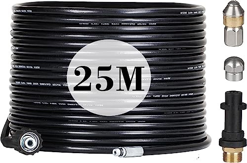 25M Tubo di Sonda Sturatubi per Idropulitrici Kärcher K2 K3 K4 K5 K6 K7, 180bar Kit Pulizia Tubi di Scarichi con 2 Ugelli G1/8 per Getto di Fogna, Accessorio per idropulitrici