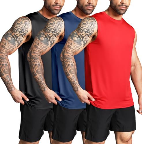 Boyzn tanktopp herr 3-pack träning fitness bodybuilding tankskjorta snabbtorkande muskelskjorta ärmlös väst, 3-pack svart/marin/röd, S