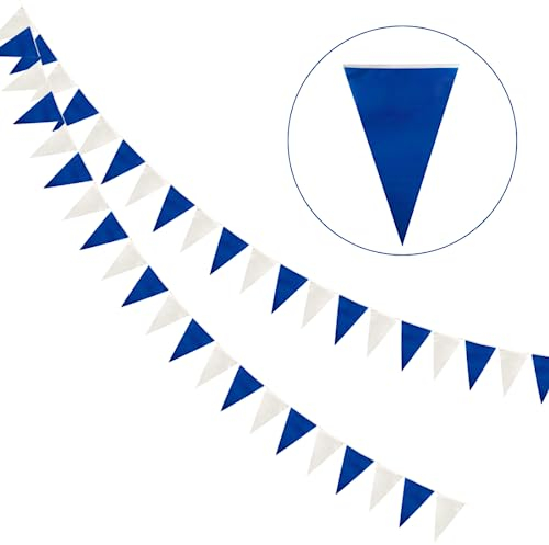 Wimpelkette Outdoor 2 Stück, Wimpel Girlande Draußen 8M，Wetterfest Stoff Blau Weiß, Aufhängen Wimpelketten für Outdoor Geburtstag Party Hochzeit Festival Dekoration（Kunststoff ）