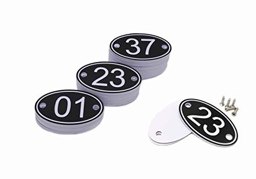 PlayCool Numeri da tavolo ovali incisi in ABS, 30 mm x 50 mm, da 1 a 100, per pub, ristoranti, club, colore nero, da 1 a 100