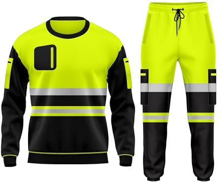 Hi Vis Workwear - Conjunto de chándal de forro polar, dobladillo abierto, pantalones con puños, bolsillos con cordón, manga larga, sudadera de seguridad superior e inferior, Amarillo y negro., XL