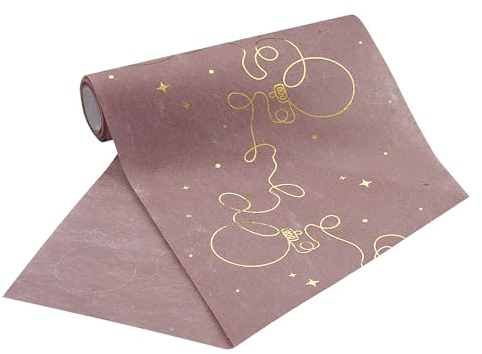 100%Mosel Camino de Mesa de Fieltro, en Rosa Viejo, Bolas de árbol de Navidad Doradas (20 cm x 5 m), Elegante decoración de Mesa para Navidad y Adviento