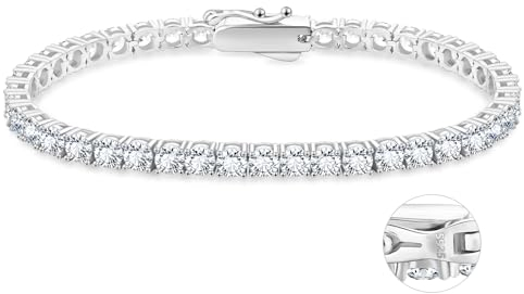 KRKC&CO Tennisarmband Silber 925 für Damen, 4mm Tennis Armband Weißgold beschichtet, Zirkonia Kristall Armband Iced Out, Geburtstag Geschenk für Frauen Mädchen [Größe 16,5cm]