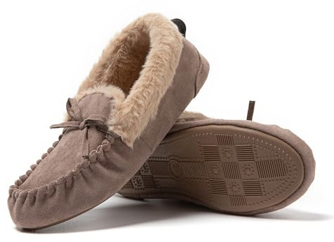 JOMIX Mocasines Mujer Invierno con Peluche Zapatillas Casa Mujer Invierno Calientes con Lazos Zapatos Planos Mujer