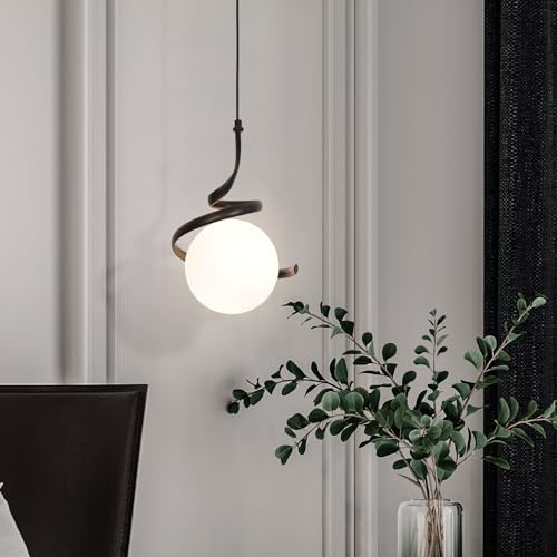 zhxinashu Lampada a Sospensione a Sfera di Vetro, Paralume a Globo, Lampada a Sospensione Moderna, Plafoniera Art Deco per Camera da Letto, Comodino, Soggiorno (Nero)