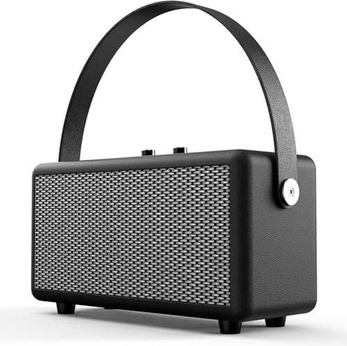 Smalody Altavoz Portátil Bluetooth Vintage - Estéreo Inalámbrico Con Graves Ricos, Cuero de Mano, Control de Rotación - Para Hogar, Viajes, Fiestas Al Aire Libre