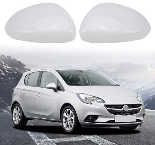 Auto Spiegelkappen Ersatz für Opel Corsa D 2006-2014 / Corsa E 2014-2019, Außenspiegelkappe Rückspiegelkappe Seitenspiegel Abdeckungen, Außenspiegelgehäuse glänzend (Weiß)