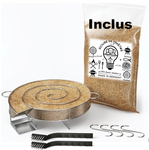 Generador de Humo Frío, ahumadero para carne y pescado, incluido 1,3 L de aserrín de madera de haya, 4 ganchos y 2 cepillos de limpieza