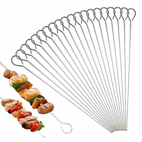 Brochetas de metal para barbacoa, acero inoxidable, 20 unidades, de grado alimenticio, para brochetas de pavo reutilizables para freidora de aire, pinchos de metal para horno, Halloween, fiesta de