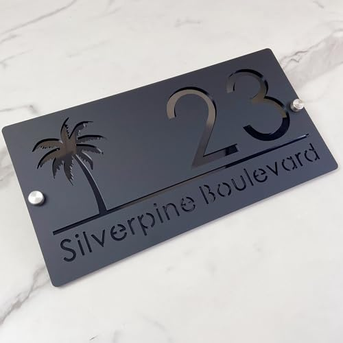 Placa de Dirección Personalizada - Número de Casa 3D en Acrílico, Corte Láser, Diseño Moderno con Efecto Flotante y Árbol de la Vida - Letrero Exterior para Hogar, Hotel y Apartamento (Black black)
