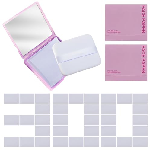 Tomedeks Oil Blotting Sheets for Face with Mirror & Puff,Blotting Paper for Oily Skin,Cosmetic Blotting Paper,Absorbs Oil,Controls Shine,Portable for Skin Tending & Makeup,300 Sheets(Lavender)