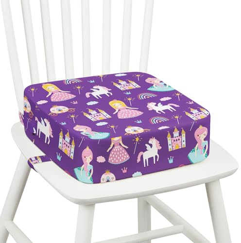 omedecal Rialzo Sedia per Bambini, Seggiolino da Tavolo per Bambini Lavabile Cartoon Cuscino con 2 Regolabile Cinghie & Base Antiscivolo 32 x 32 x 10 cm - Principessa