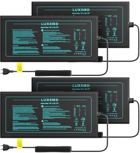 Luxbird Tappetino riscaldante per piante, confezione da 4 tappetini riscaldanti impermeabili da 20 W, per serra da interni, giardini, serre, terrario, animali domestici, rettili, tappetini riscaldanti