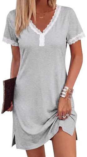 Aseniza Camisón Mujer Manga Corta Camisones de Mujer Verano Vestido de Dormir Suave Cómodo Transpirable Elástico