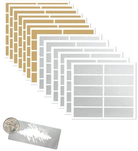 JYXNU 200 Pezzi Adesivi Gratta e Vinci, 48 x 15 MM Gratta e Vinci Etichette, Etichette Adesivi da Grattare, Scratch Sticker per Giochi, Fai da Te, Buoni Viaggio, Regali, Sorprese, Dorate e Argento
