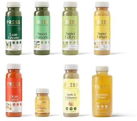PRESS Healthfoods - Signature 3 Day Cold-Pressed Juice Cleanse – Reset Programme with 8 Juices Per Day (24 Bottles), Shots & Probiotic Water