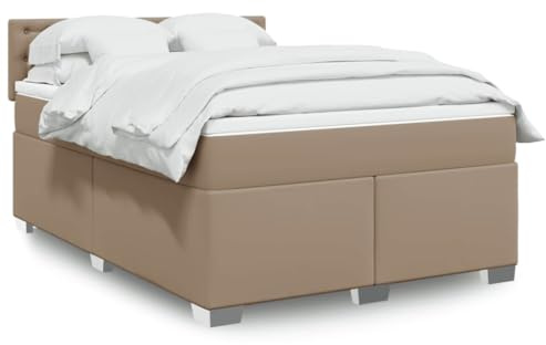 RMIHSJG Boxspringbett mit Taschenfederkernmatratze 160x200 cm in Cappuccino-Braun Kunstleder, Kopfteil und stabile Füße für erholsamen Schlaf, atmungsaktive Auflage, langlebig