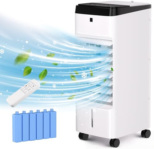 MEPTY Swamp Cooler, Windowless Portable Air Conditioners with 120°Oscillation, Evaporative Air Cooler with Remote,12H Timer, Air Cooler Fan with 3Modes&Speeds for Bedroom Indoor Room