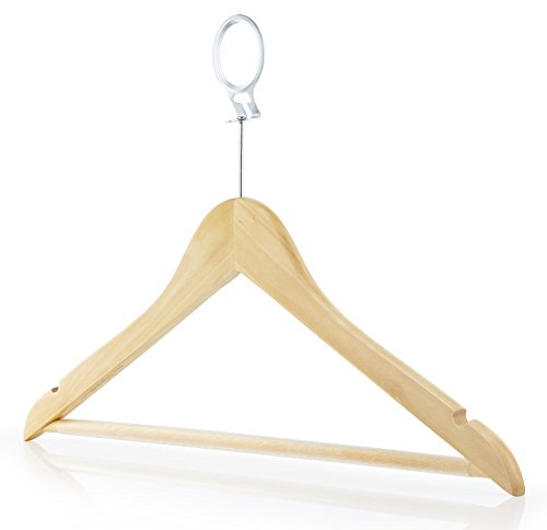 10 Hotel Holz Kleiderbügel mit Sicherungsring und Hosensteg - 45cm - Hangerworld