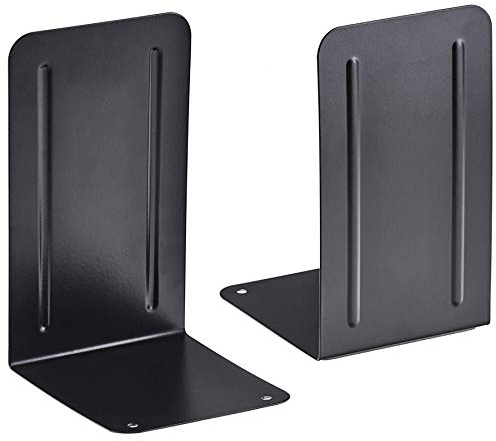 Acrimet Metal Bookends, Non-Skid Book Stand for Shelves, Heavy Duty Book Stopper, 17,5 cm H x 10 cm W x 11,5 cm D, Black, 1 Pair