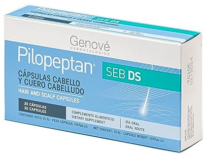 Pilopeptan Cápsulas | Anticaída Capilar | Cabello Graso | Hombre y Mujer | Estimula el Crecimiento del Pelo Graso y Frena la Caída Regulando la Producción de Sebo | 30 Comprimidos