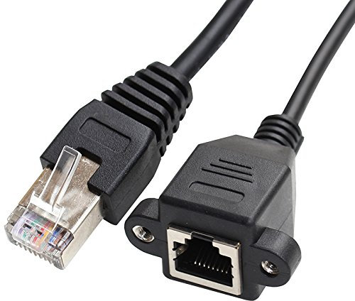 JSER RJ45 8P8C FTP STP UTP Cat 5e Male to Female LAN Ethernet Network Extension Cable with Panel Mounting Holes 30cm