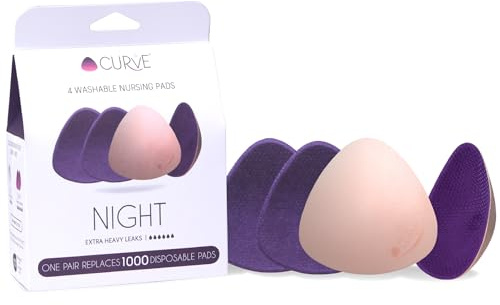 Curve by Cache Coeur Essential Plus Night Nursing Pads – 4-Pack Reusable Ultra-Absorbent Breastfeeding Pads – Leakproof & Washable – Heavy Flow Protection – Oeko-TEX Certified