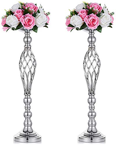 Nuptio Juego De 2 Arreglos Florales De Plata Versátiles Soporte Y Candelabro De Candelas para La Cena De La Fiesta De La Boda Centro De Mesa Evento Restaurante del Hotel Decoración