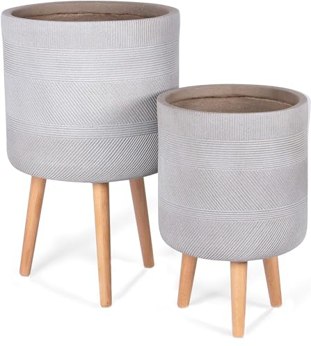 Park Alley Großer Blumentopf Mit Beinen, 2er Set, XL Ca. Ø 33,5 x H 61 cm Und Ca. Ø 27 x H 46,5 cm, Ideal Für Zuhause Oder Im Büro, Blumenkübel Rund, Grau