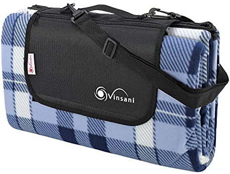 Vinsani Foldable Picnic Blanket 260 x 220 cm - Anti-Slip, Durable Waterproof & Sand Proof Outdoor Rug Mat for Camping, Beach, Hiking, Park & Garden, Easy to Carry, Machine Washable | Checkered