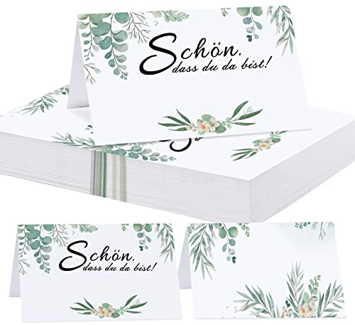 Wentsent Tischkarten 50 Stück | Platzkarten Hochzeit Eukalyptus Vintage Namenskarten | Grün Eucalyptus Tischkärtchen | Schön Dass Du Da Bist für Geburtstag Konfirmation Taufe Kommunion Tischdeko