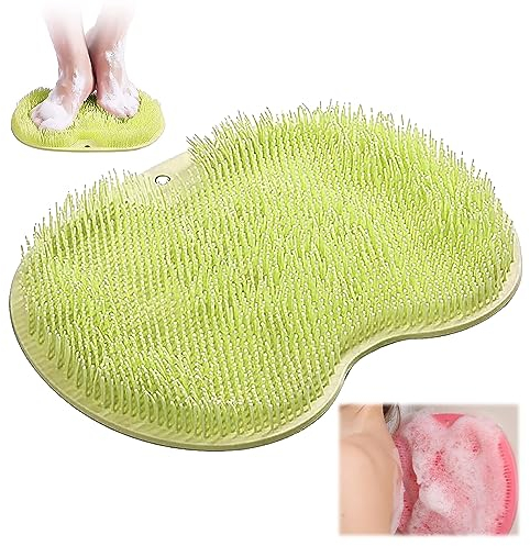 Brosse Pieds Douche, Foot Scrubber Douche avec Antidérapant Ventouses, Laveur de Pieds de Douche pour Exfolier, Tapis de Massage Antidérapant en Silicone pour Nettoyer et Masser les Pieds (Vert)
