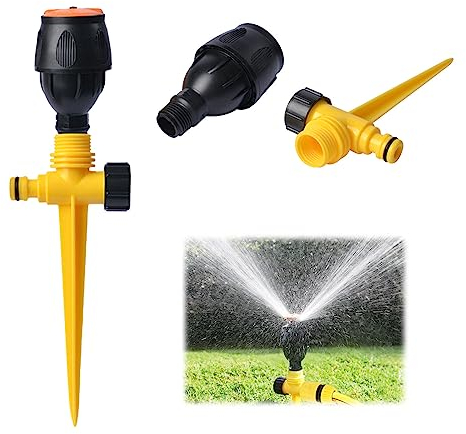 Wondsea Garten Rotationssprinkler, 360° Grad Drehbares Rasensprenger,Rasensprenger,Einstellbarer Wassersprinkler mit Erdspieß, Automatische Bewässerung Gartensprenger