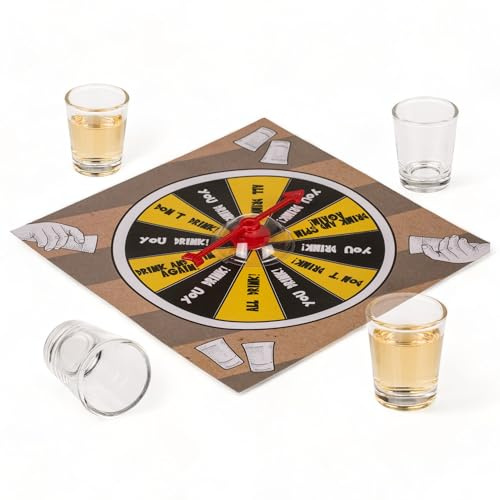 MIJOMA 's Party Jeu à emporter – Jeu à boire avec 4 verres à shot – Tournant, boire, Escalier – Compact pour les déplacements