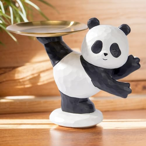 Starnearby Plateau Clé Entrée Panda Statue Vide Poche, Bol Clé Entrée Panda Sculpture en Résine, Statue avec Plateau, Plateau Rangement Clef, Bijoux, Plateau Porte Clé et Accessoires, Décoration