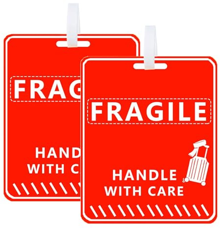Wootile Fragile Luggage Tags 5 x 4 Inch Luggage Tags Travel Bag Tag - Handle with Care Tag for Suitcases Luggage or Bags Women Men 2Pcs Fragile Tags (red)