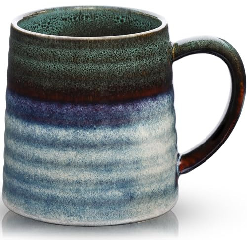700ml Taza de Café de cerámica extra grande con asa grande, 25Oz taza de té de jumbo para la oficina y el hogar, apta para microondas y lavavajillas, textura esmaltada hecha a mano (Verde Tinta)