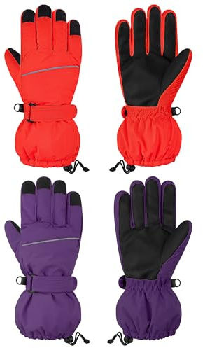 Cooraby 2 Pairs Kids Snow Ski Gloves Winter Waterproof Warm Gloves for Boys Girls Cold Weather Outdoor