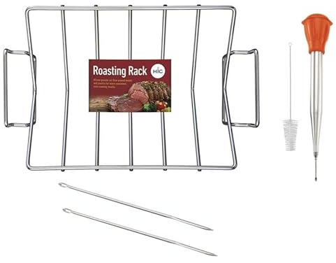 HIC Kitchen Roasting Rack, Turkey Baster, and Trussing Needles