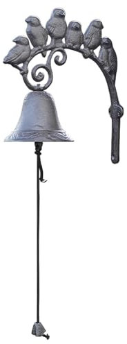 Campana de hierro fundido montada en la pared | Campana vintage para exteriores con 6 detalles de pájaros | Campana fuerte para decoración de granja, entrada de tienda y uso en el jardín | Campana de