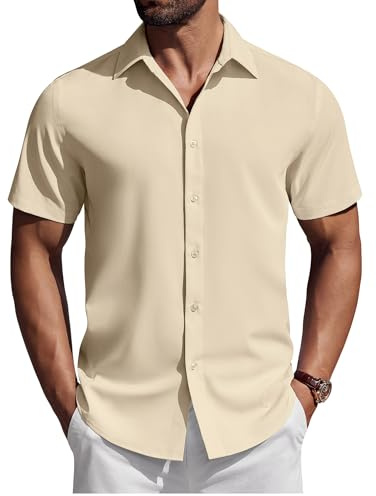 COOFANDY Camisa Hombre Manga Corta Camisas Informal Vestir Negocios Corte Regular Top Clásica Elegante Verano Ligero Casual Shirts Marrón Claro 3XL