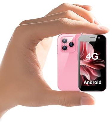 ZOKOE 4G Mini Smartphone Pantalla de 3 Pulgadas 2000 mAh 2.0+5.0 megapíxeles, desbloqueo Facial Teléfono Compacto para niños (Rosa, 2GB+16GB)
