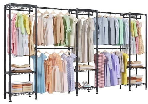 Higeego H11 Large Clothing Rack for Hanging Clothes Heavy Duty Garment Rack, Freestanding Wardrobe Closet Organizer and Storage with Expandable Hanger Rods, Extendable from 7.8 to 10.8 ft, Black