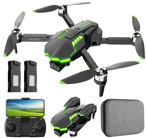 Dron con Camara 1080P para Niño y Adultos RC Quadcopter con Motor sin Escobilla Drone FPV para Principiantes con 30min de Vuelo/Altitud Retención, Juguete para Niño Regalos Cumpleaños (Green)