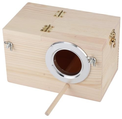 Saluaqui Box da Allevamento di Uccelli in Legno Naturale 12x12x19,5 Cm per Pappagalli e Piccoli Uccelli con Bordo in Metallo Facile, Accessori per Animali Domestici da Giardino Esterno