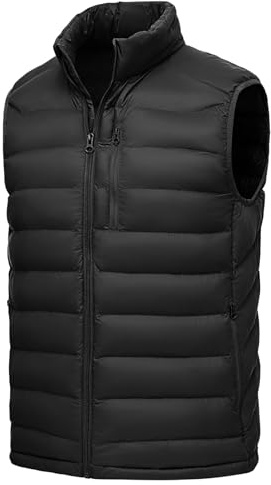 Rdruko Men's Puffer Vest Lightweight Outerwear Winter Warm Outdoor Hiking Casual Vest with 5 Pockets, Black, L