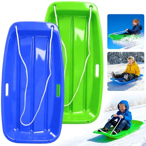 Luge de Neige, 89 cm Luge pour Enfants et Adultes avec 2 Poignées, Traîneau Jouet d’Hiver Idéal pour Enfants, Cadeau de Glisse en Plein Air, Cadeau de Noël, Bleu et Vert (Bleu+Vert)