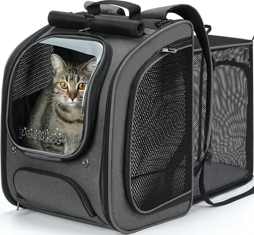 Pecute Cat Backpack Carrier Expandable, Large Space Cat Bubble Backpack, Breathable Cat Carrier, Shaded Dog Backpack Carrier for Travel, Hiking, Vet,12.6 L x 10.2 W x 16.5 H, Gray