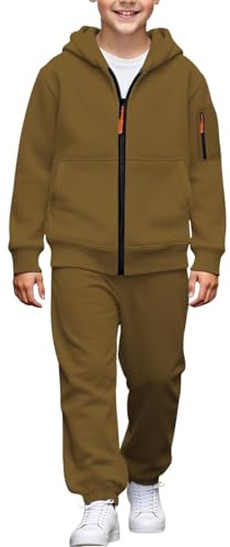 Completo Due Pezzi per Ragazzo in Tinta Unita Tessuto Morbido Abbigliamento Casual Bambino Confortevole per Ogni Giorno (Brown, 6-7 Years)
